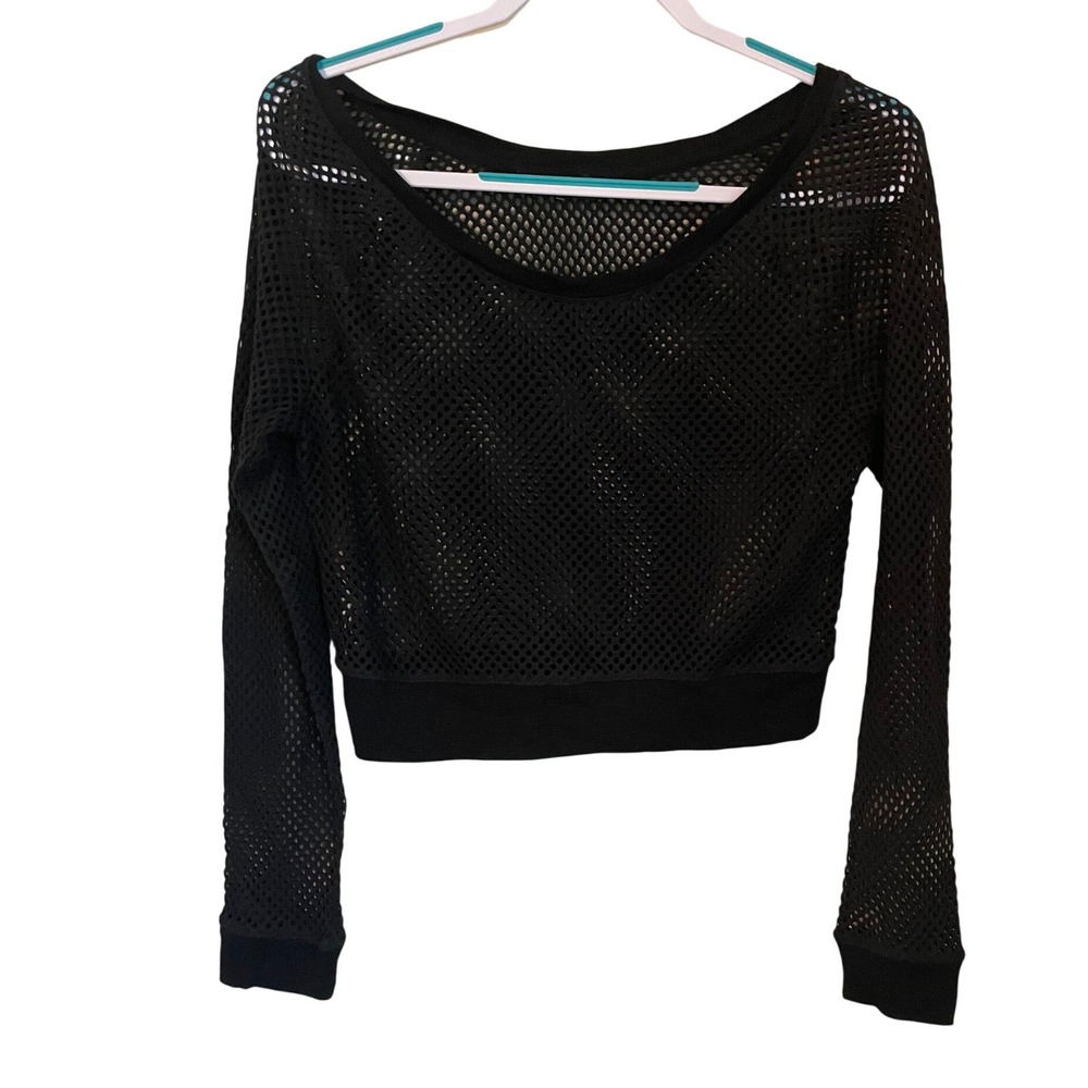Express Black Mesh Fishnet Long Sleeve Crop Top Size M Punk Indie Goth Raver